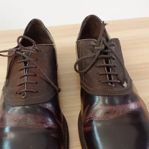 EMPORIO ARMANI Oxford Shoes Mens 9.5 Brown Leather Lace Up Dress Luxury ITALY