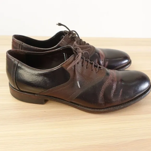 EMPORIO ARMANI Oxford Shoes Mens 9.5 Brown Leather Lace Up Dress Luxury ITALY