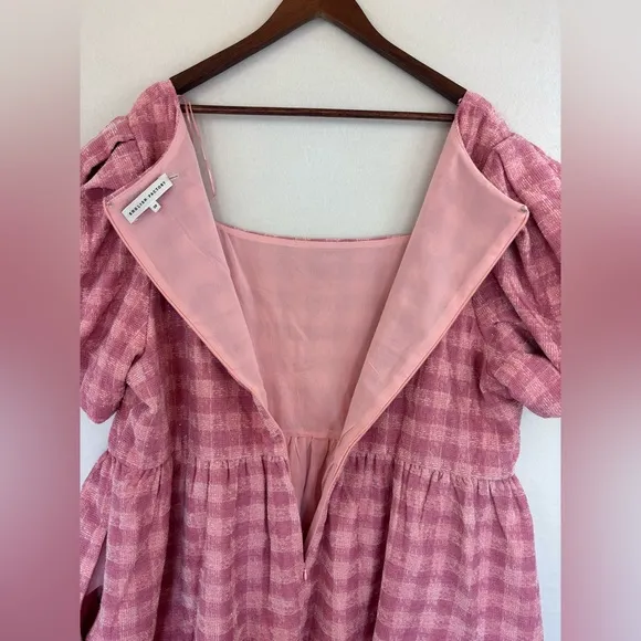 ENGLISH FACTORY Pink Tweed Baby Doll Dress Plaid Sparkle Short Sleeve Barbie 3X