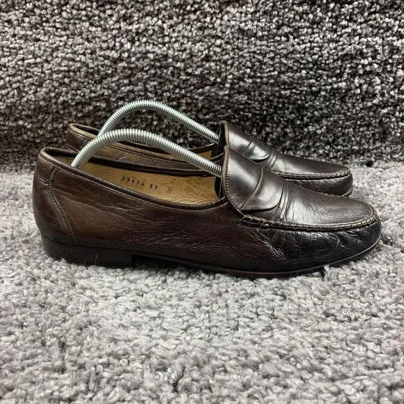 Ennesi Gold Shoes Mens 11 M Leather Loafers Slip On Pleated Brown Dress VTG