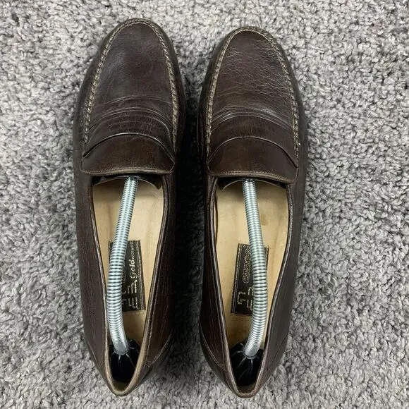Ennesi Gold Shoes Mens 11 M Leather Loafers Slip On Pleated Brown Dress VTG