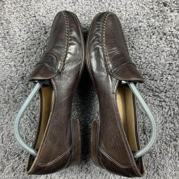 Ennesi Gold Shoes Mens 11 M Leather Loafers Slip On Pleated Brown Dress VTG