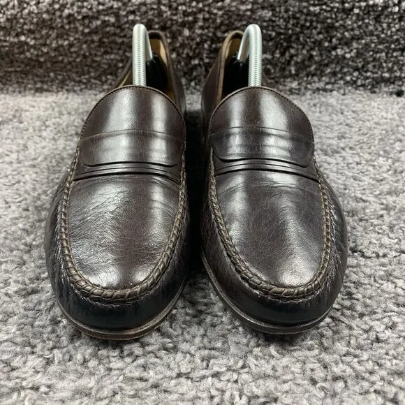 Ennesi Gold Shoes Mens 11 M Leather Loafers Slip On Pleated Brown Dress VTG