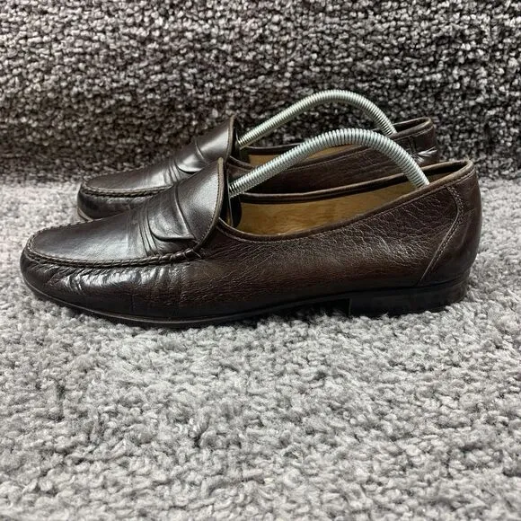 Ennesi Gold Shoes Mens 11 M Leather Loafers Slip On Pleated Brown Dress VTG