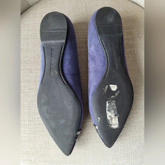 Enzo Angiolini Shoes Eacaulin Blue Suede Metallic Pointed Toe Flats Size…