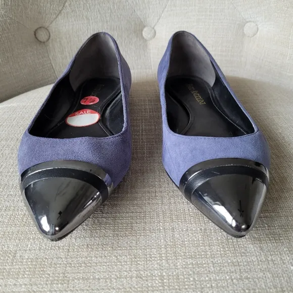 Enzo Angiolini Shoes Eacaulin Blue Suede Metallic Pointed Toe Flats Size…