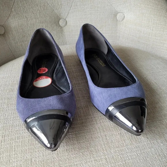 Enzo Angiolini Shoes Eacaulin Blue Suede Metallic Pointed Toe Flats Size…