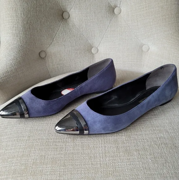 Enzo Angiolini Shoes Eacaulin Blue Suede Metallic Pointed Toe Flats Size…