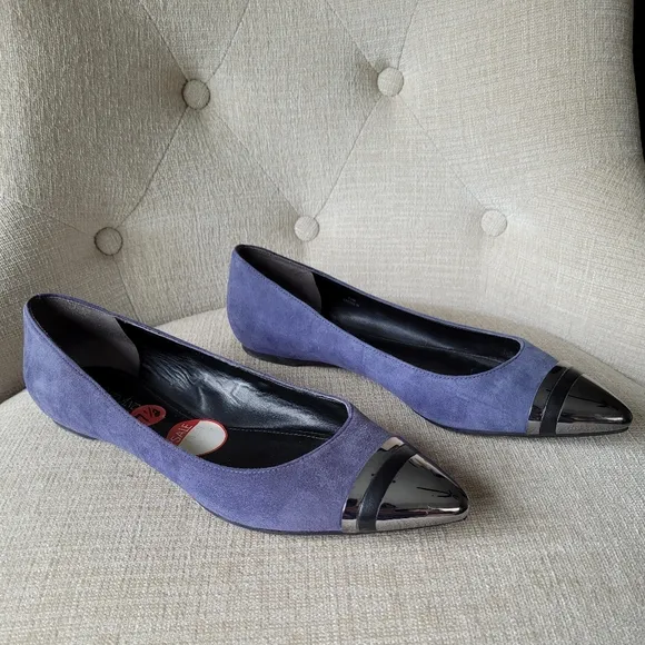 Enzo Angiolini Shoes Eacaulin Blue Suede Metallic Pointed Toe Flats Size…