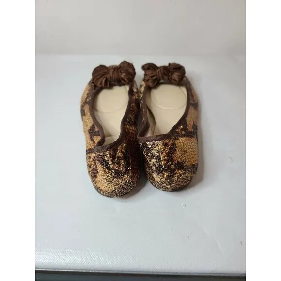 Enzo Angiolini Womens Ballet Flats 9M Brown Snake Skin Sequined Slip On Shoes