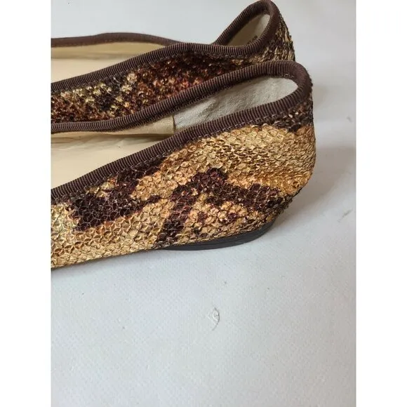 Enzo Angiolini Womens Ballet Flats 9M Brown Snake Skin Sequined Slip On Shoes