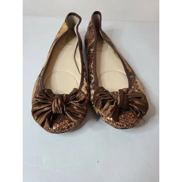 Enzo Angiolini Womens Ballet Flats 9M Brown Snake Skin Sequined Slip On Shoes
