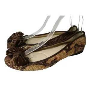 Enzo Angiolini Womens Ballet Flats 9M Brown Snake Skin Sequined Slip On Shoes