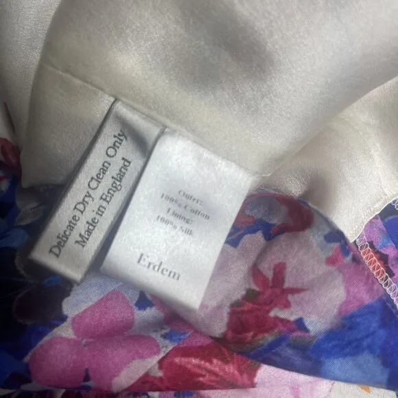 Erdem Sleeveless V-Neck Pink &amp; Blue Floral Sheath Dress Sz 6