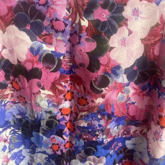 Erdem Sleeveless V-Neck Pink &amp; Blue Floral Sheath Dress Sz 6