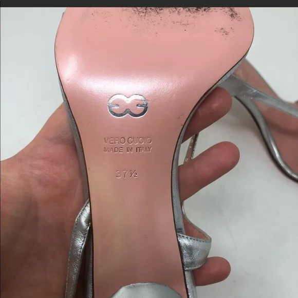 Escada silver leather wedding brides mate minimal strap sandals heels 7