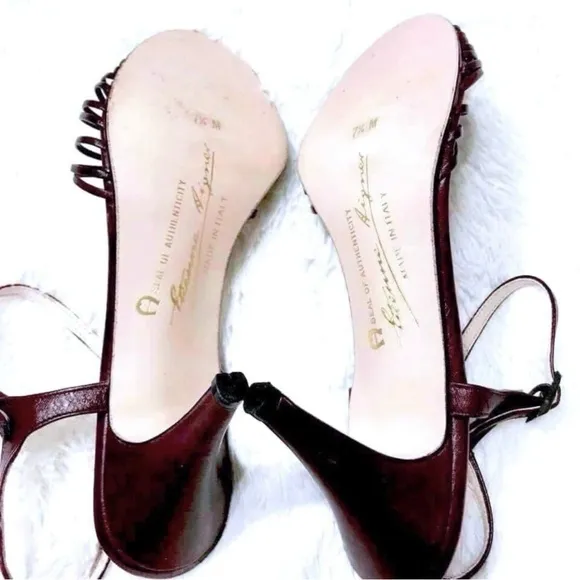 ETIENNE AIGNER 70s LEATHER Italian Kitten Heel Sandals Women’s 7.5