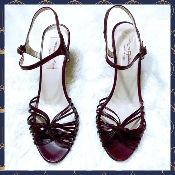 ETIENNE AIGNER 70s LEATHER Italian Kitten Heel Sandals Women’s 7.5