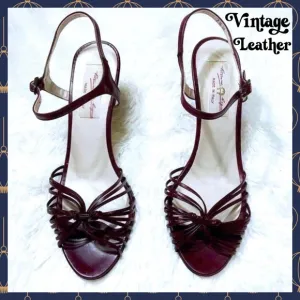 ETIENNE AIGNER 70s LEATHER Italian Kitten Heel Sandals Women’s 7.5