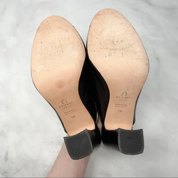 Etienne Aigner Kierra Leather Peep Toe Harness Block Heel Ankle Booties 90s 8
