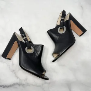 Etienne Aigner Kierra Leather Peep Toe Harness Block Heel Ankle Booties 90s 8