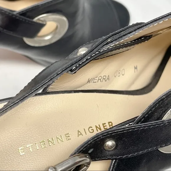Etienne Aigner Kierra Leather Peep Toe Harness Block Heel Ankle Booties 90s 8