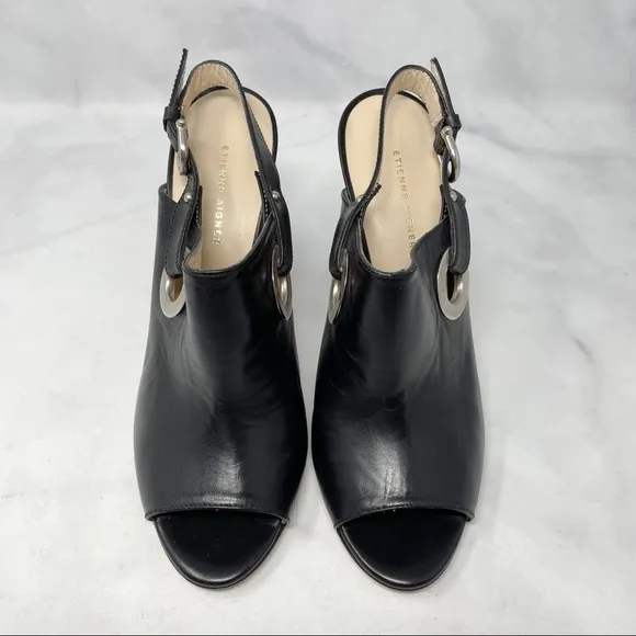 Etienne Aigner Kierra Leather Peep Toe Harness Block Heel Ankle Booties 90s 8