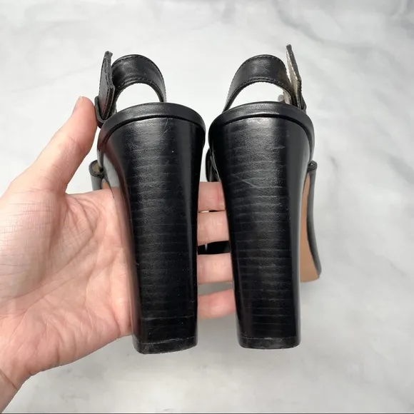 Etienne Aigner Kierra Leather Peep Toe Harness Block Heel Ankle Booties 90s 8