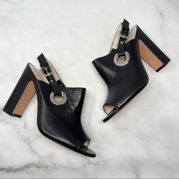 Etienne Aigner Kierra Leather Peep Toe Harness Block Heel Ankle Booties 90s 8