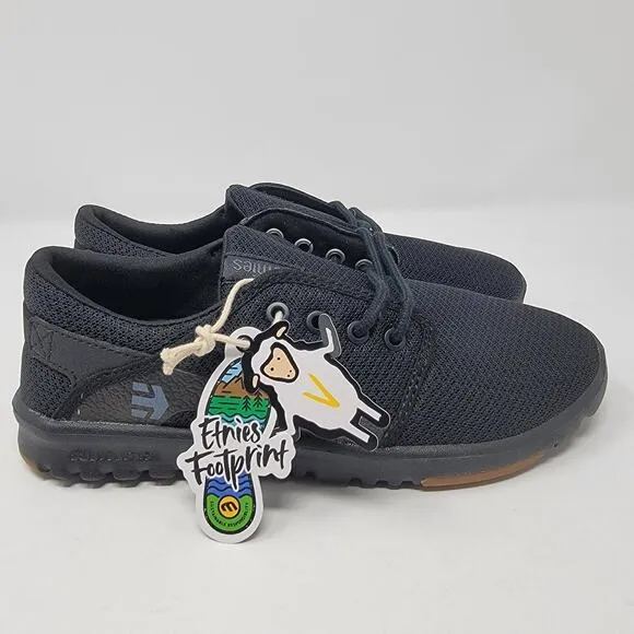 Etnies Mens Scout Black Black Gum Shoes Mens US Size 5.5