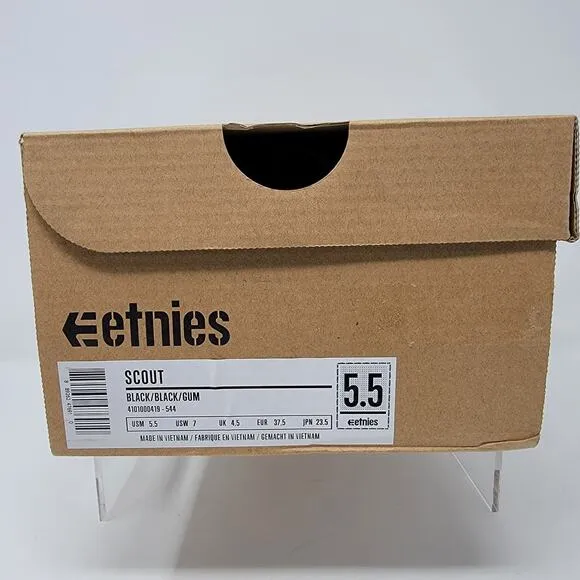 Etnies Mens Scout Black Black Gum Shoes Mens US Size 5.5