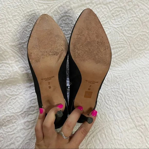 EUC Coach Black Suede Stiletto Ankle Booties | Size 7 | Zip &amp; Buckle Detail