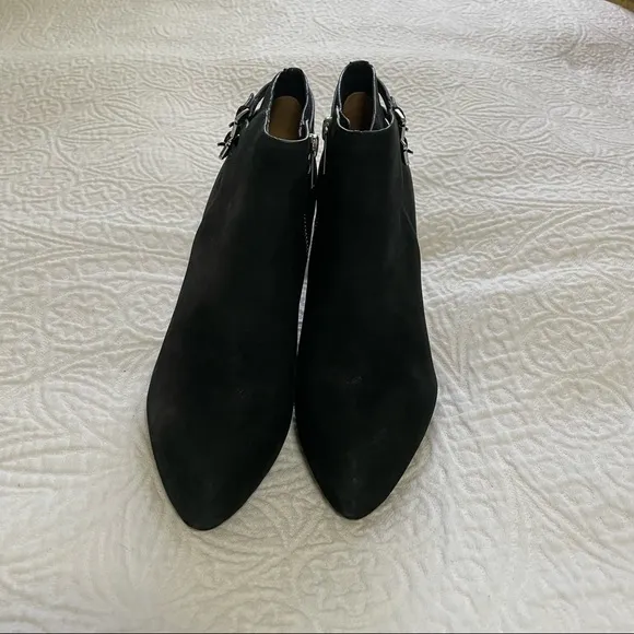EUC Coach Black Suede Stiletto Ankle Booties | Size 7 | Zip &amp; Buckle Detail