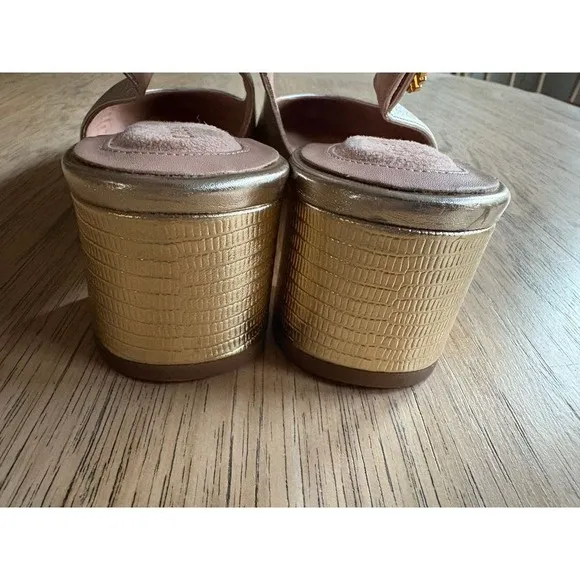 EUC COLE HAAN The Go-To Slingback Pump Gold Leather Pointed Toe Flats SIZE 7.5B‎