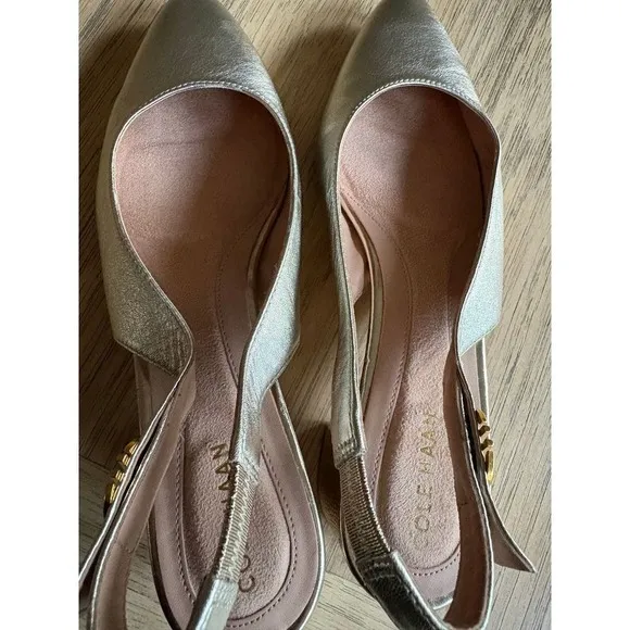 EUC COLE HAAN The Go-To Slingback Pump Gold Leather Pointed Toe Flats SIZE 7.5B‎