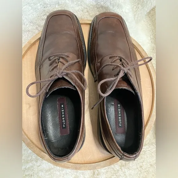 EUC Florsheim Cornell Leather Brown Oxfords Derby Dress Shoes Size 12
