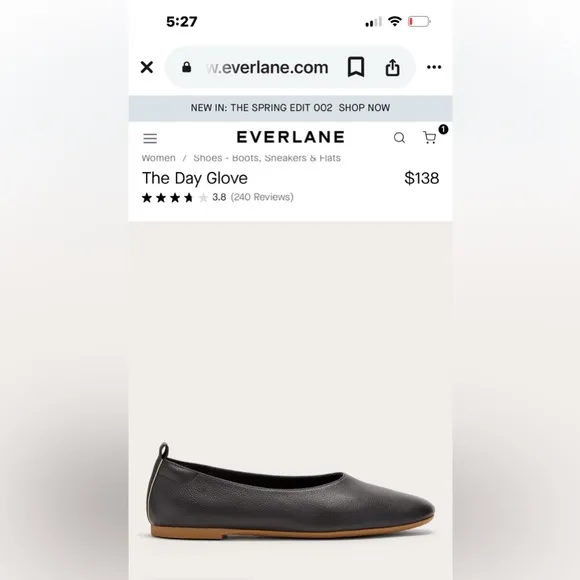 Everlane‎ Elegant Black Leather Women's Flats. The Day Glove.