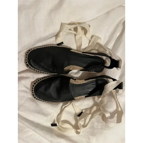 Everlane The D'orsay Espadrille Black Ankle Tie Sandal Shoes Size 8