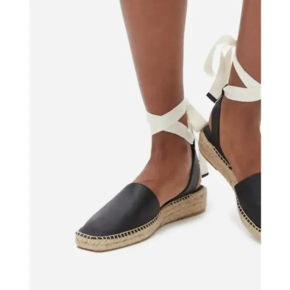 Everlane The D'orsay Espadrille Black Ankle Tie Sandal Shoes Size 8