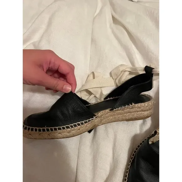 Everlane The D'orsay Espadrille Black Ankle Tie Sandal Shoes Size 8
