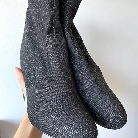 Express  : Black / Silver Glitter Block Heel Booties | NWT