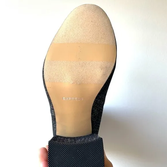 Express  : Black / Silver Glitter Block Heel Booties | NWT