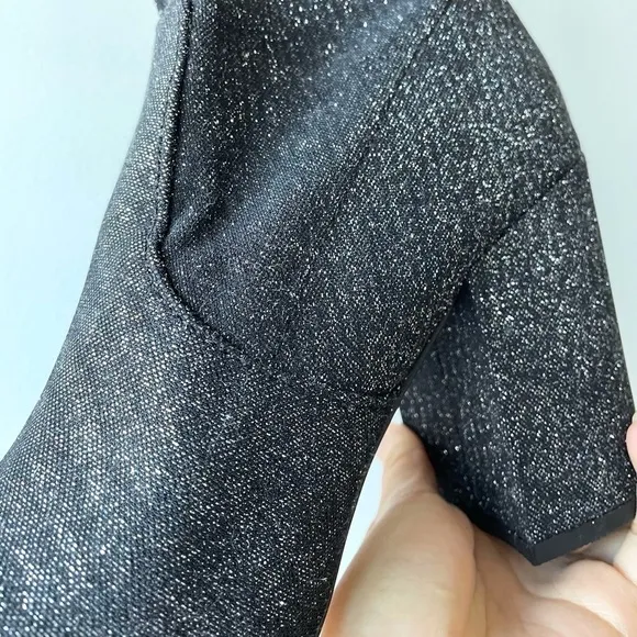 Express  : Black / Silver Glitter Block Heel Booties | NWT