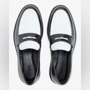 Express Genuine Leather Black &amp; White Spectator Loafer Dress Shoes Size 9
