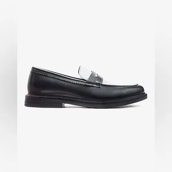 Express Genuine Leather Black &amp; White Spectator Loafer Dress Shoes Size 9
