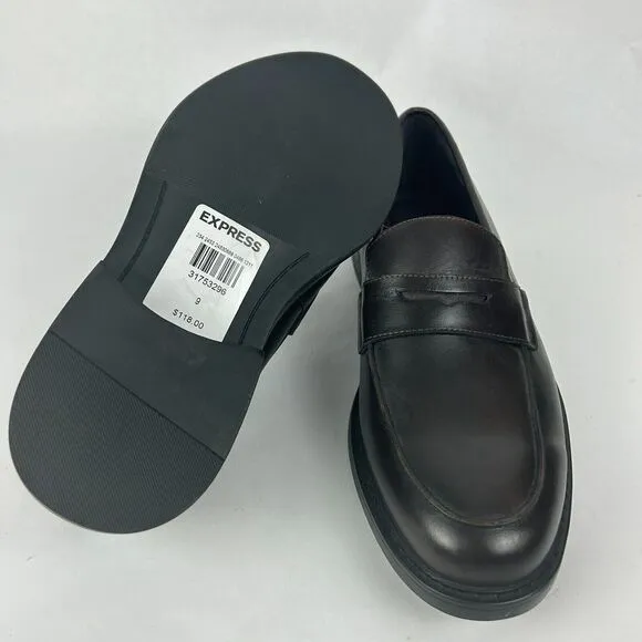 Express Men's Black Leather Penny Loafer Dress Shoes 9 NEW