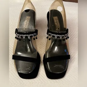 EXTREMELY RARE and Retired~TIA~Brighton Black Beaded High Heel Sandals Size 9.5