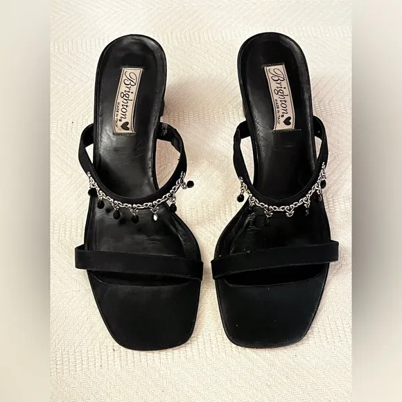 EXTREMELY RARE and Retired~TIA~Brighton Black Beaded High Heel Sandals Size 9.5