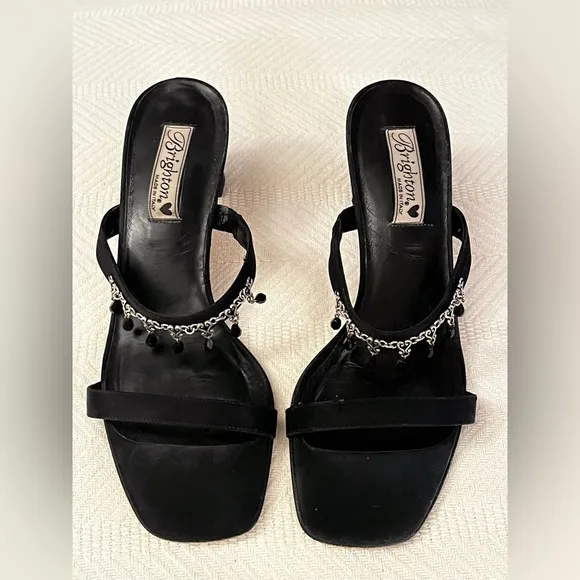 EXTREMELY RARE and Retired~TIA~Brighton Black Beaded High Heel Sandals Size 9.5