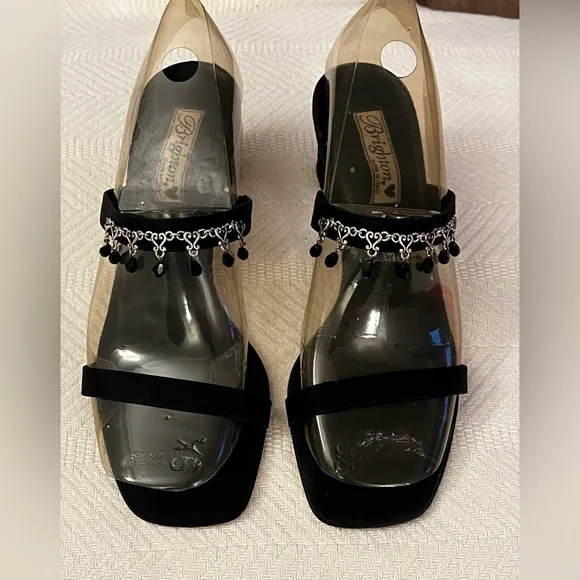 EXTREMELY RARE and Retired~TIA~Brighton Black Beaded High Heel Sandals Size 9.5